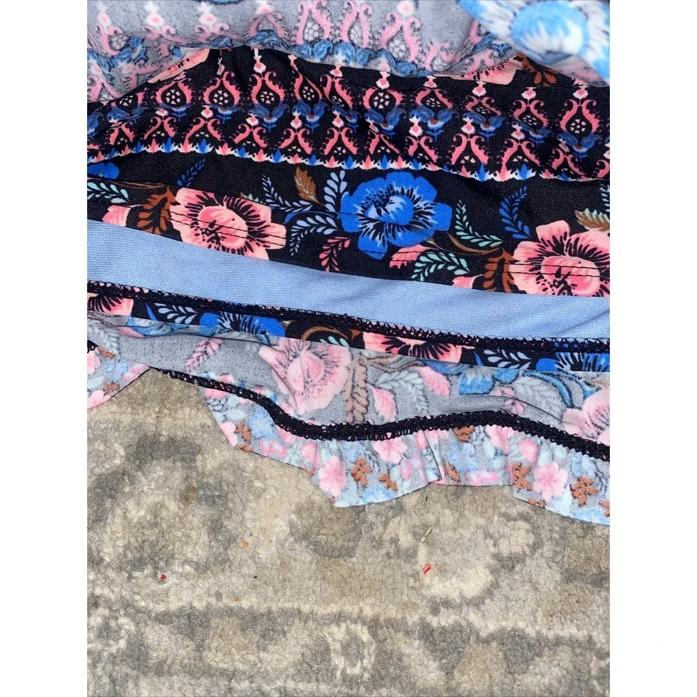 New GB GIRLS Swimsuit Bikini Top Black Pink Blue Floral Size‎ 12